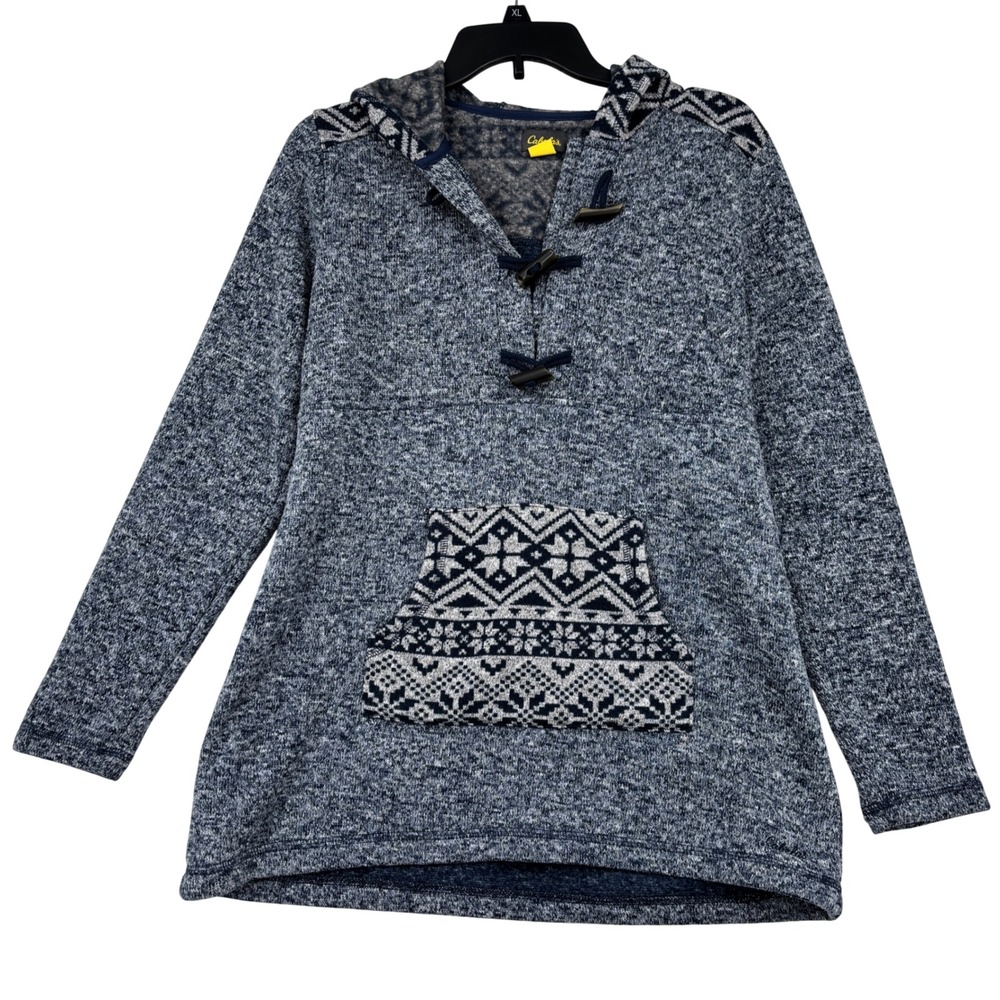 Cabela's Sweatshirt Fleece Lined Hoodie Size S Blue Fair Isle Nordic Sweater